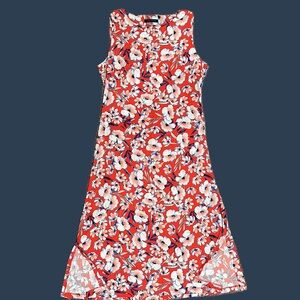 Tommy Hilfiger Dress Womens Size 4 Orange Multicolor Floral Midi Sleeveless Slit